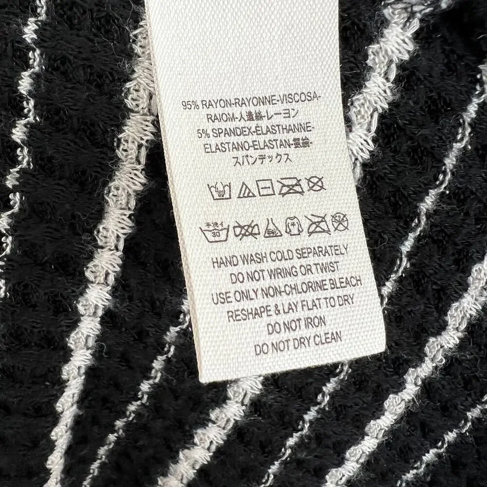 We The Free People Black White Striped Drippy Thermal Cowl Neck Top Size XS